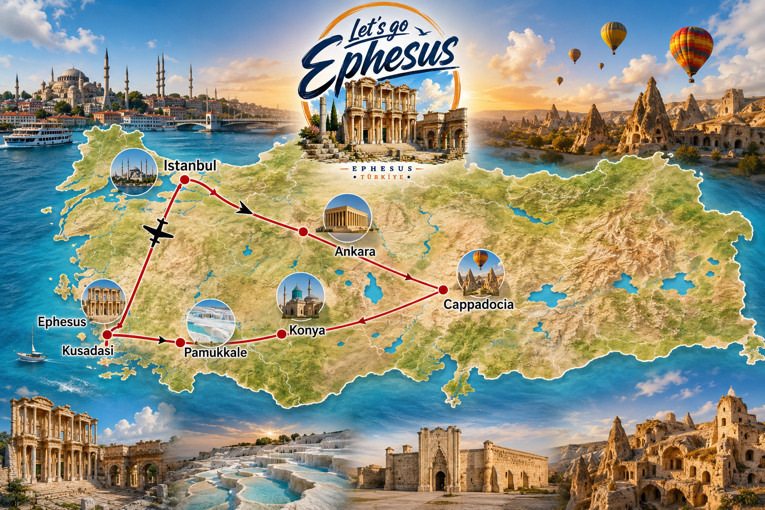 Highlights of 8 Day Turkey Tour Map